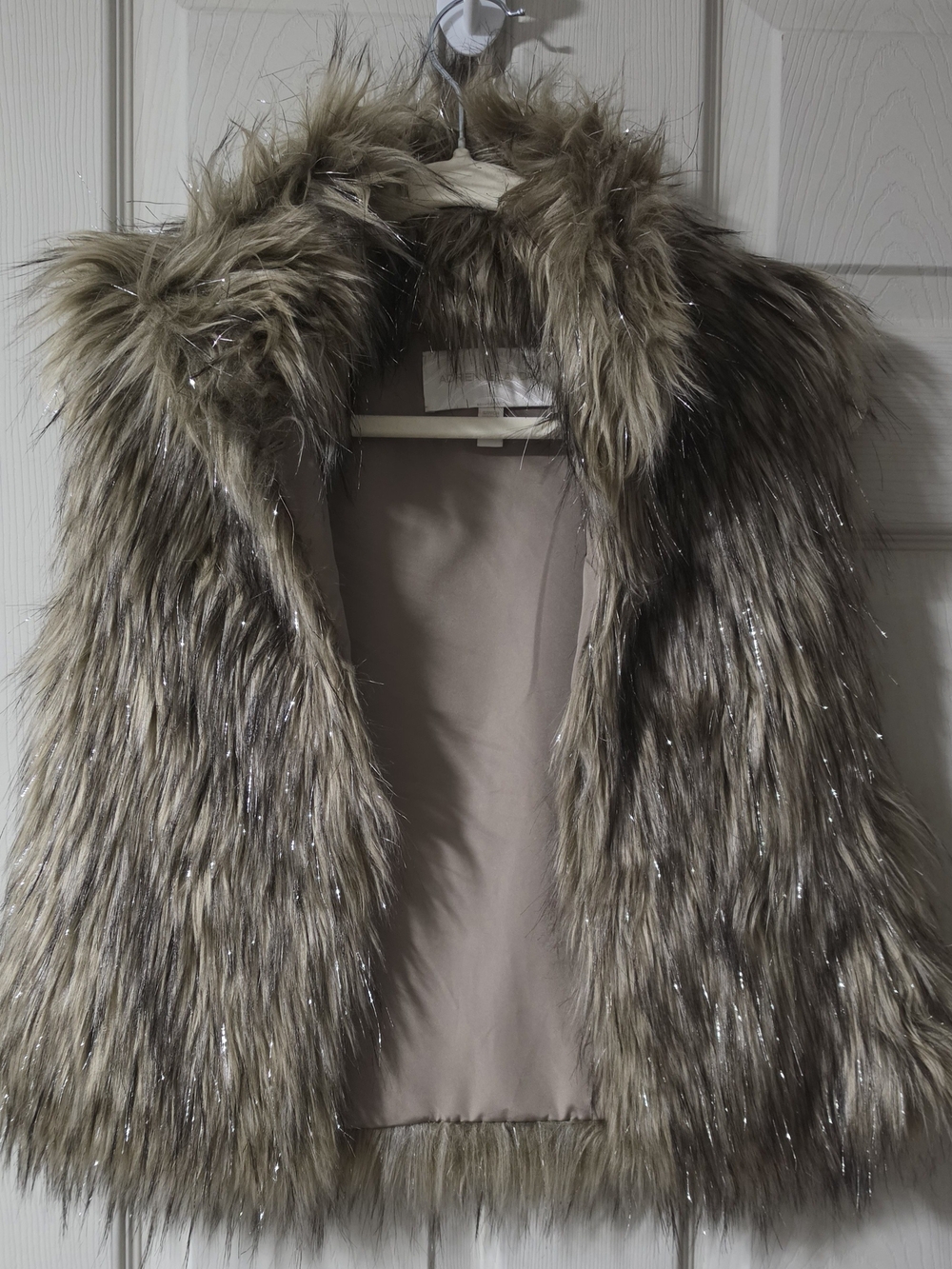 Adrienne Landau Taupe Faux Fur Vest with Metallic Threads